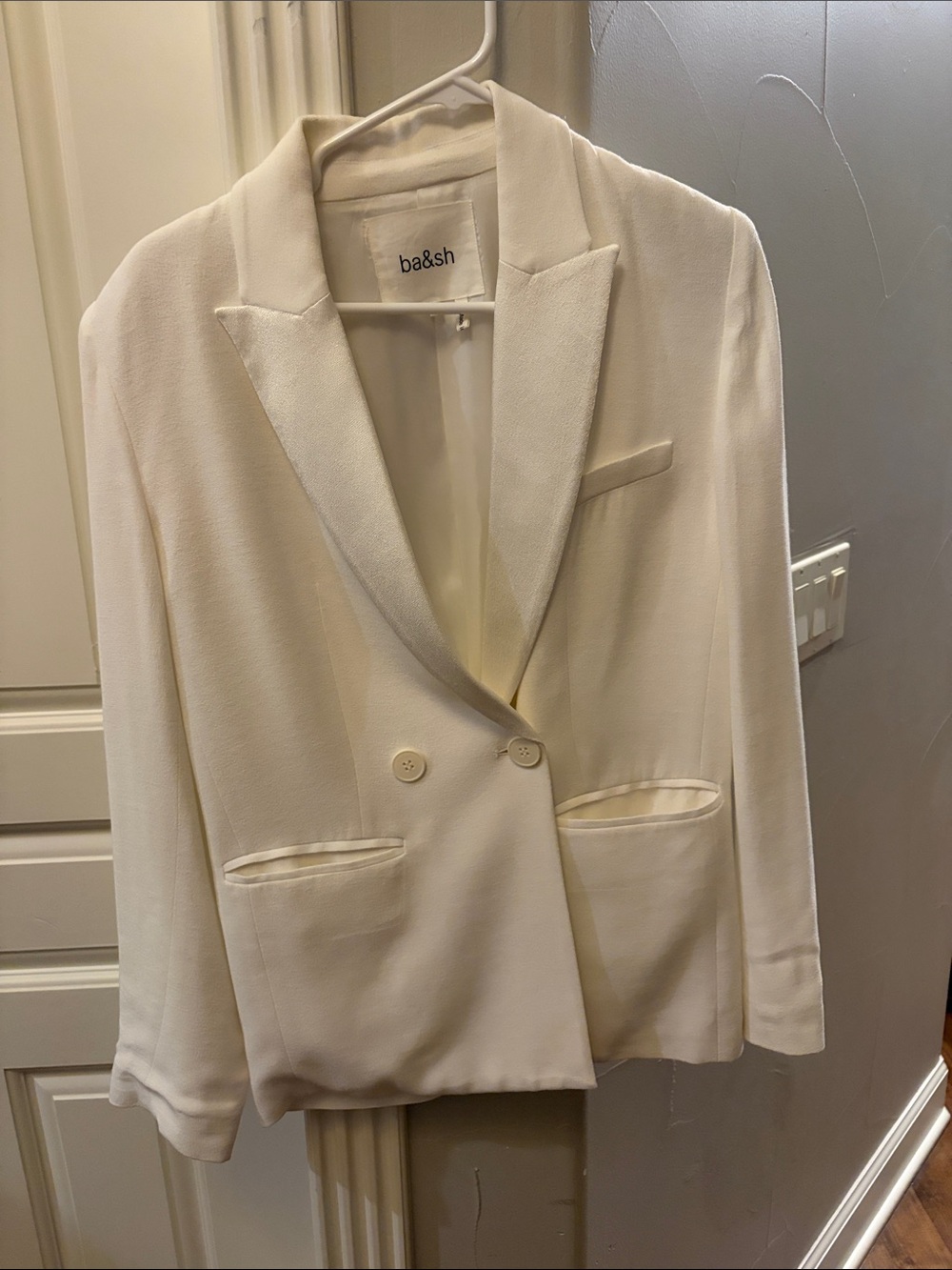 ba&sh Cream Double-Breasted Tailored Blazer